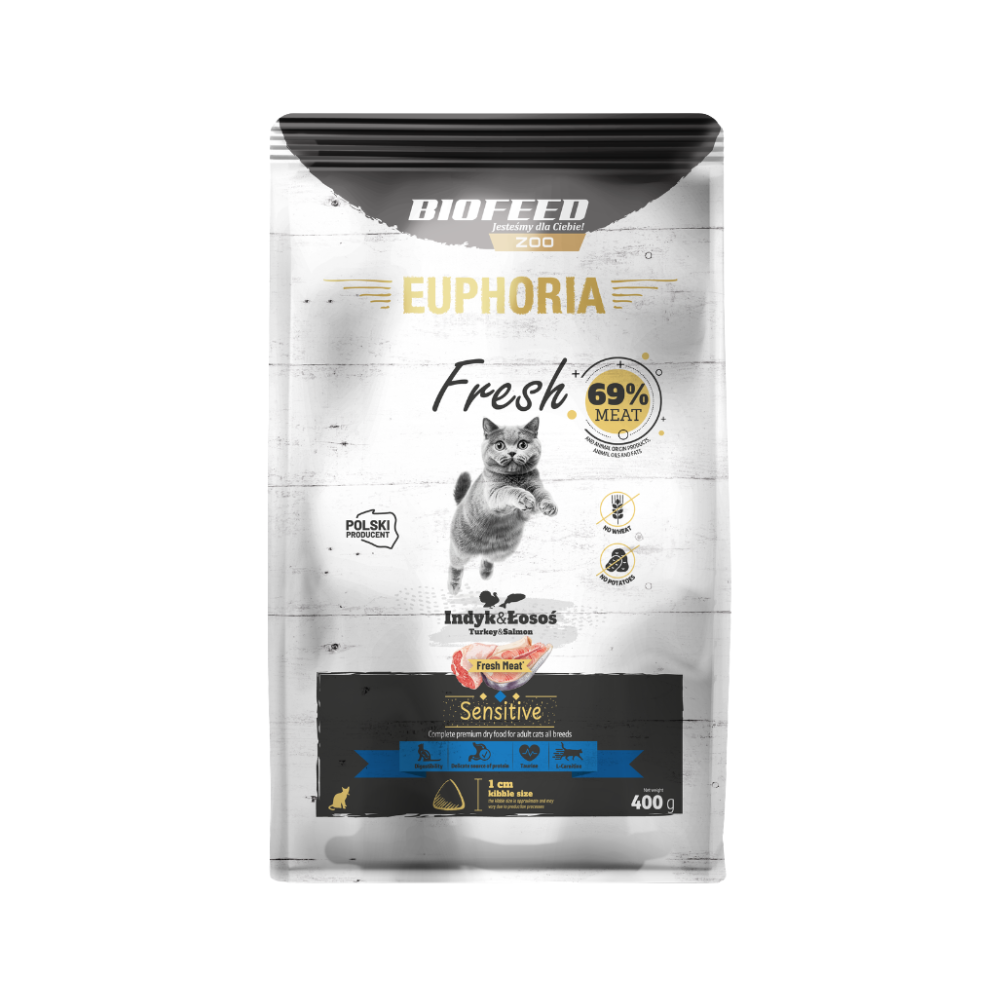 Karma dla kotów EUPHORIA Fresh Cat SENSITIVE Indyk & Łosoś 0,4 kg