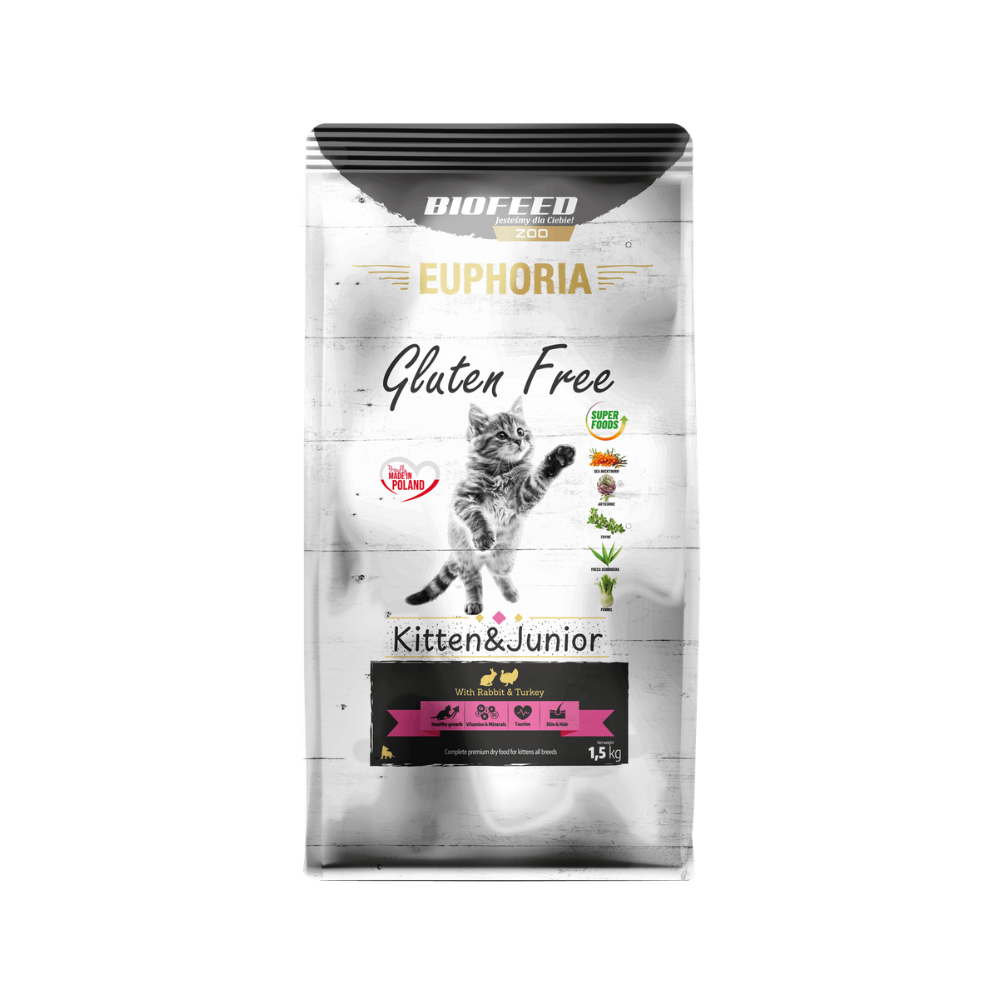 Karma dla kociąt EUPHORIA Gluten Free Cat KITTEN & JUNIOR Indyk & Królik 1,5 kg