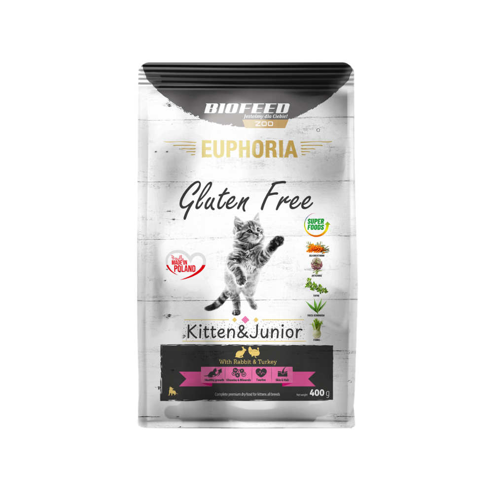 Karma dla kociąt EUPHORIA Gluten Free Cat KITTEN & JUNIOR Indyk & Królik 400 g