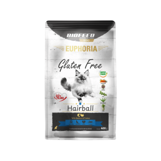 Karma dla kotów EUPHORIA Gluten Free Cat HAIRBALL Indyk & Łosoś 0,4 kg