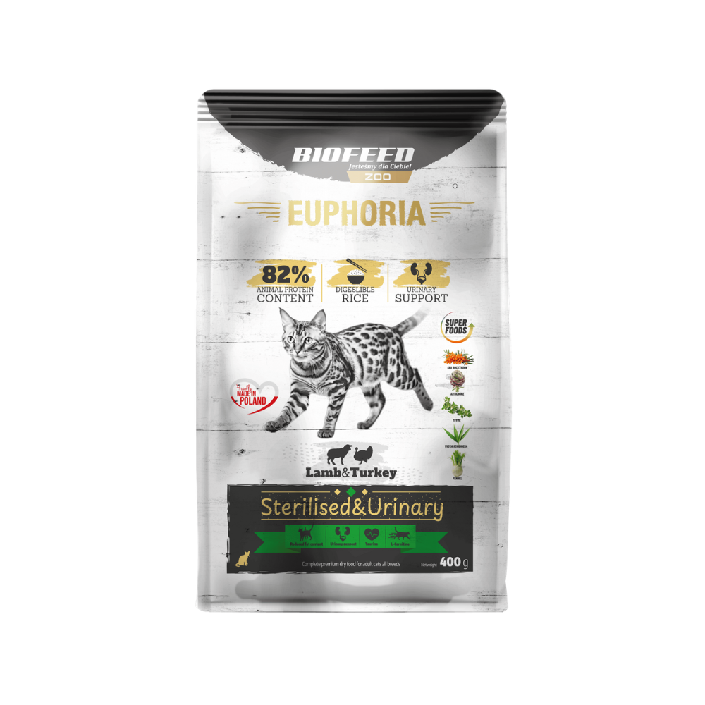 Karma dla kotów EUPHORIA Gluten Free Cat STERILISED & URINARY Indyk & Jagnięcina 400 g
