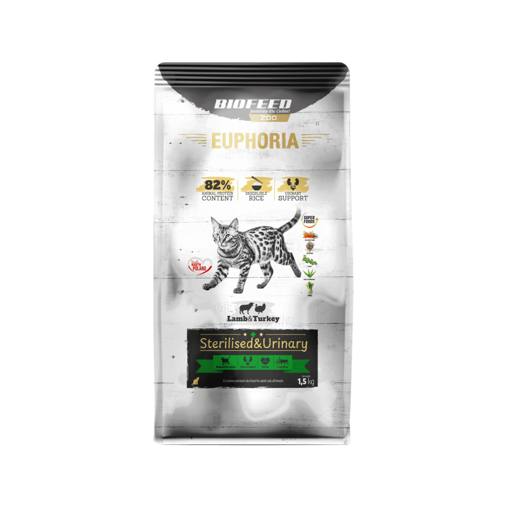 Karma dla kotów EUPHORIA Gluten Free Cat STERILISED & URINARY Indyk & Jagnięcina 1,5 kg