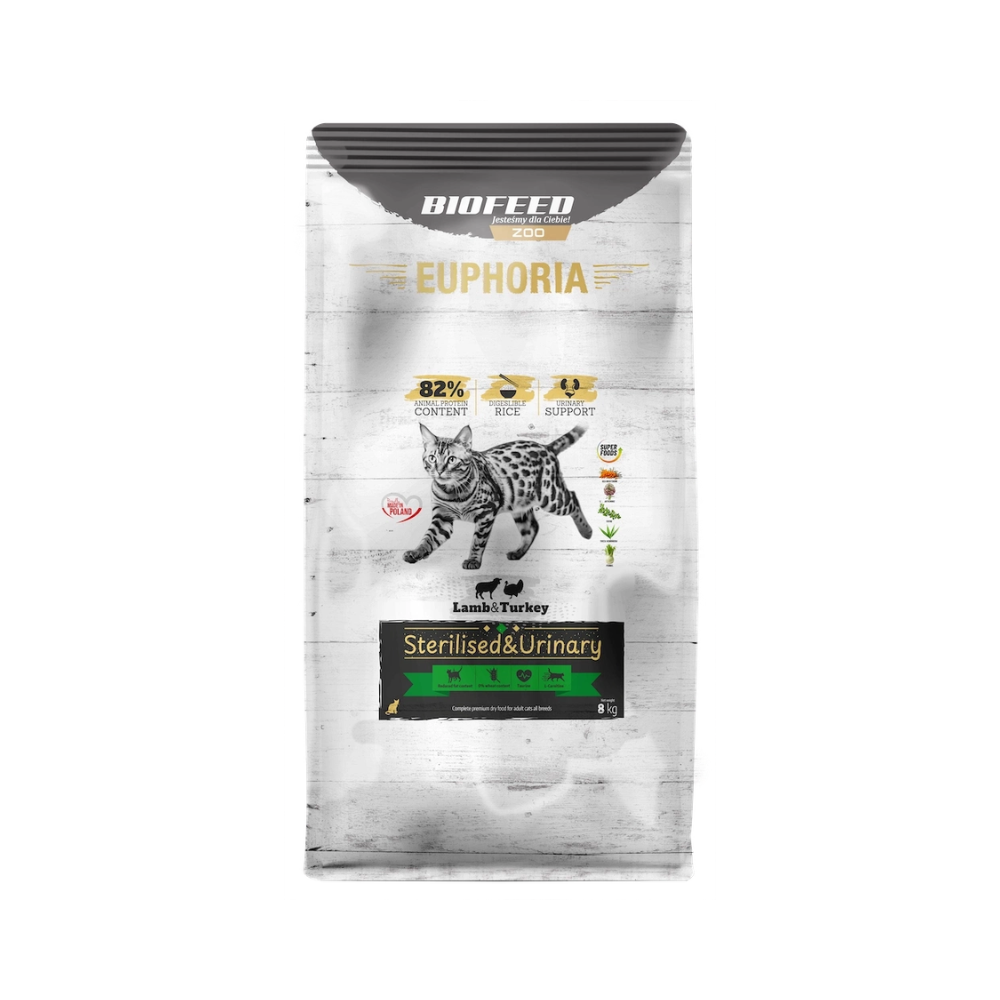 Karma dla kotów EUPHORIA Gluten Free Cat STERILISED & URINARY Indyk & Jagnięcina 8 kg