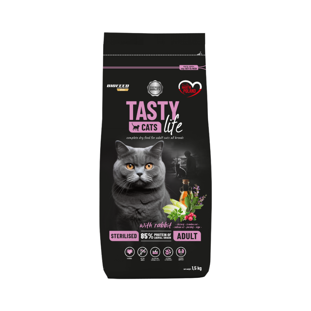 Karma dla kotów Tasty Cats Life STERILISED z królikiem 1,5 kg