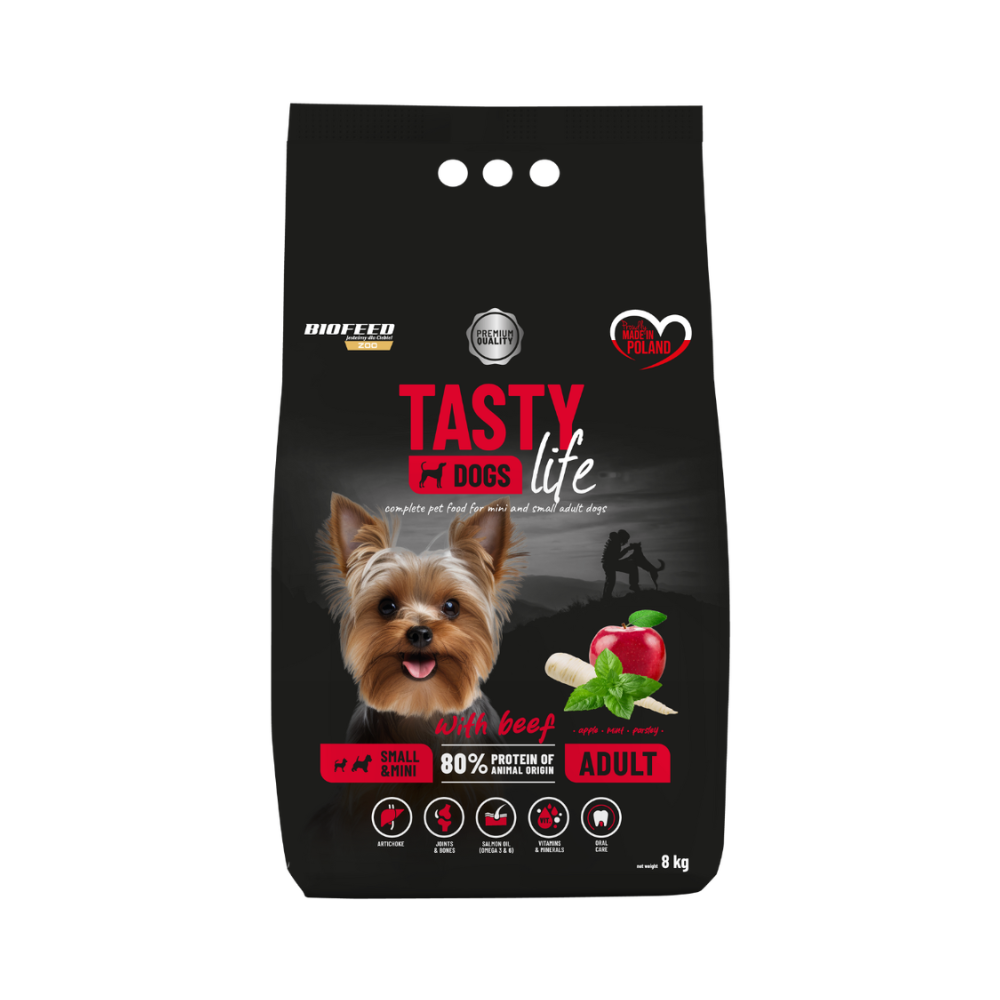 Karma dla psów Tasty Dogs Life z wołowiną 8 kg (mini i małe rasy)