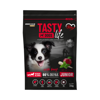 Karma dla szczeniąt Tasty Dogs Life z wołowiną 3 kg (średnie i duże rasy)