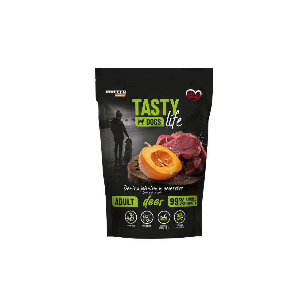 Mokra karma dla psów Tasty Dogs Life JELEŃ 90% - danie w galaretce (saszetka) 150 g