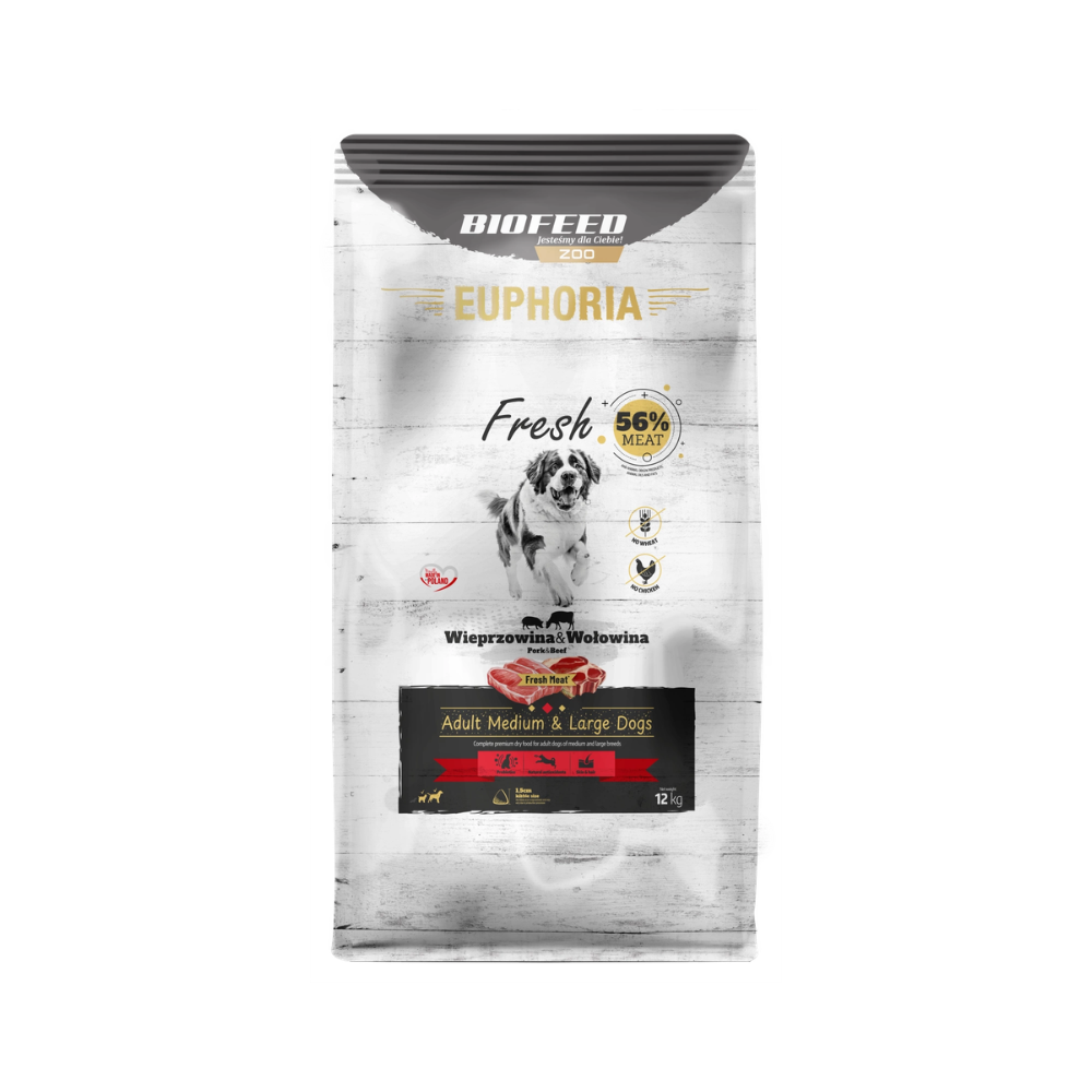 Karma dla psów EUPHORIA Fresh z wieprzowiną i wołowiną (średnie i duże rasy) 12 kg