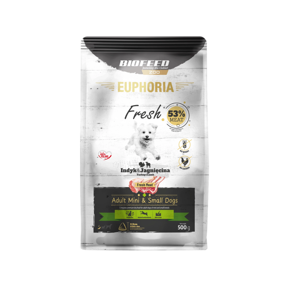 Karma dla psów EUPHORIA Fresh z indykiem i jagnięciną (mini i małe rasy) 0,5 kg